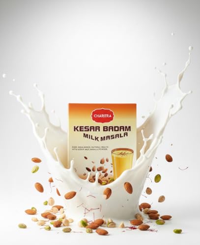 Image of CHARITRA ENTERPRISE Kesar Badam Milk Masala Powder, Premium Saffron Almond Drink Mix with Natural Ingredients, No Sugar Added, Traditional Indian Milk Enhancer for Pure Indulgence (100 g)