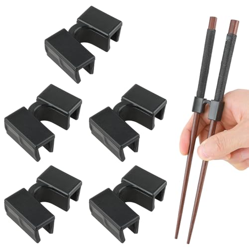Reusable Chopstick Helper, Mabor 5 Pieces Training Chopsticks Hinges Connector Training Chopstick Learning for Adults, Beginner, Trainers or Learner (Black)