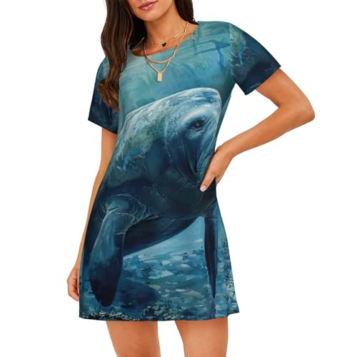 Chemise de nuit respirante manches courtes anti-chaleur imprimé animaux