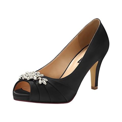 ERIJUNOR E0055 Black Satin Heels Cover
