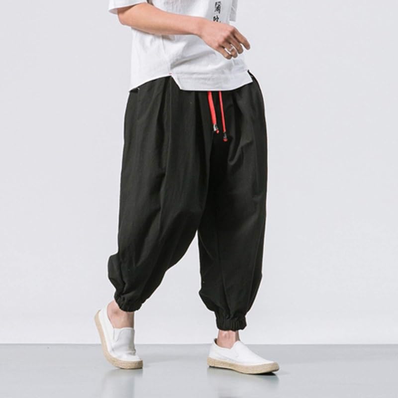 POHADON Mens Hip Hop Parachute Pants Harem Tapered Pants Linen Joggers Comfy Elastic Baggy Drop Crotch Sweatpants Trousers3