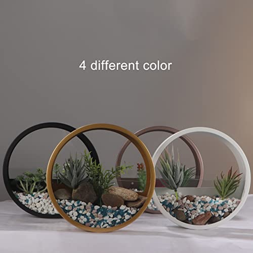 Vevlu 3 Pack Wall Planters With 8 Artificial Plants, Modern Round Metal Wall Planter Succulent Planter Circle Iron Hanging Planter (Gold With 8 Artificial Plants) #TOP3