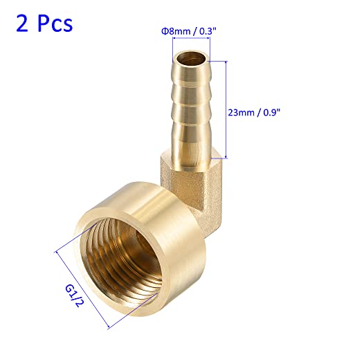 M METERXITY Brass Hose Barb Fittings - 90 Degree Elbow Brass 8mm Barb Connector Apply to Water Fuel (G1/2 Female Pipe) - Image 3