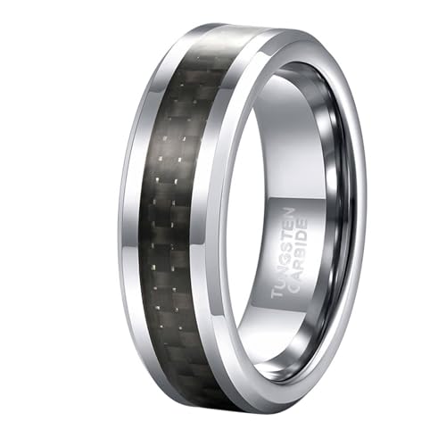 Bague homme tungstène 8MM carbone argent, le symbole d'un amour éternel en taille 56.5