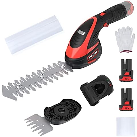 PULITUO 12V Cordless Grass Shear & Shrubbery Trimmer Kit 2-in-1 Hedge Trimmer 1300RPM with 2 PCS 2000mAh Lithium-Ion Batteries & A Fast Charger Included Cover