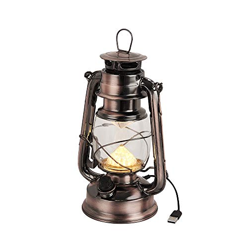 Rechargeable Vintage Hurricane Lantern, Metal Hanging Lantern With Dimmer Switch, 15 Leds Battery Operated Lantern For Indoor Or Outdoor Usage, Charging Cable And Battery Included (Antique Copper) #TOP3