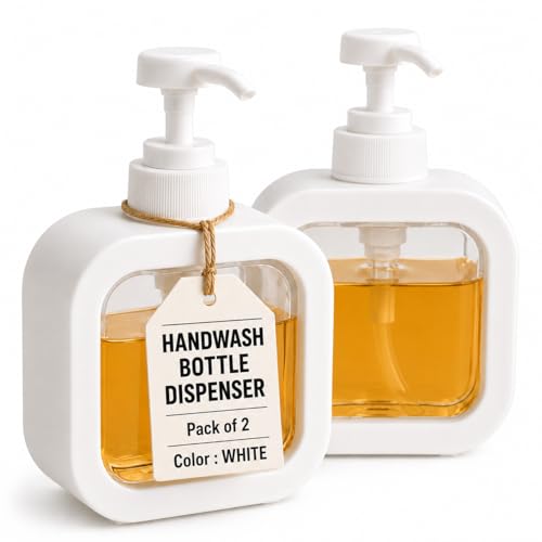 Image of Soap Dispenser for Wash Basin - Handwash Dispenser Bottle for Bathroom Sink - Liquid Soap Hand Wash Pump Bottle Plastic Container for Home, Bathroom(White,Pack of 2)