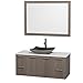 Wyndham Collection Amare 48" Single Bathroom Vanity in Gray Oak with White Man-Made Stone Top with Black Granite Sink, and 46" Mirror