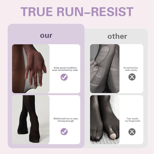 2 Pairs Run Resistant Pantyhose Non Rip Semi Opaque Tights Ultra Soft4