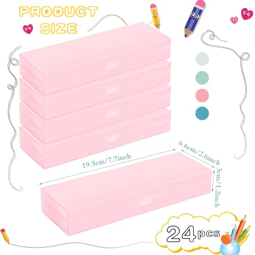 Image of Fainne 24 Plastic Pencil Case Bulk Hard Pencil Boxes with Snap Lid Crayon Maker Pen Organizer Stackable Craft Storage Boxes for School Supplies(Single Layer,Pink,7.68 x 2.6 x 1.18 Inch)