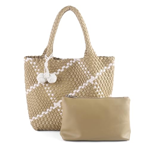Bolso Tote tejido a mano para mujer, piel vegana ajustable miniatura 1