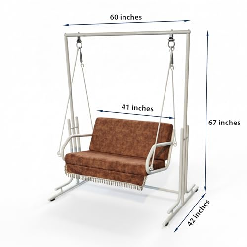 Image of Jhula with Stand for Adults - Powder-Coated Metal Swing for Home, Living Room, Balcony & Terrace (White, 2 Seater)
