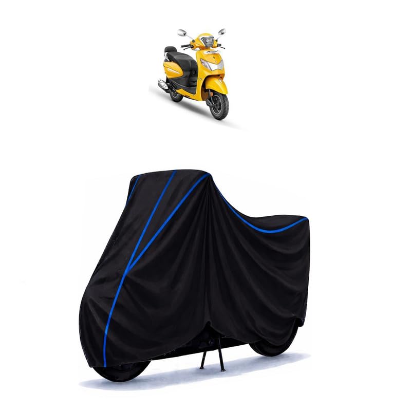 Image of Scooty Cover Water Resistant for Pleasure Plus LX | Universal Scooter & Bike Cover | Heavy Duty UV Dust, Rain & Scratch Protection | Elastic Fit All Weather Indoor Outdoor | Black with Blue Piping