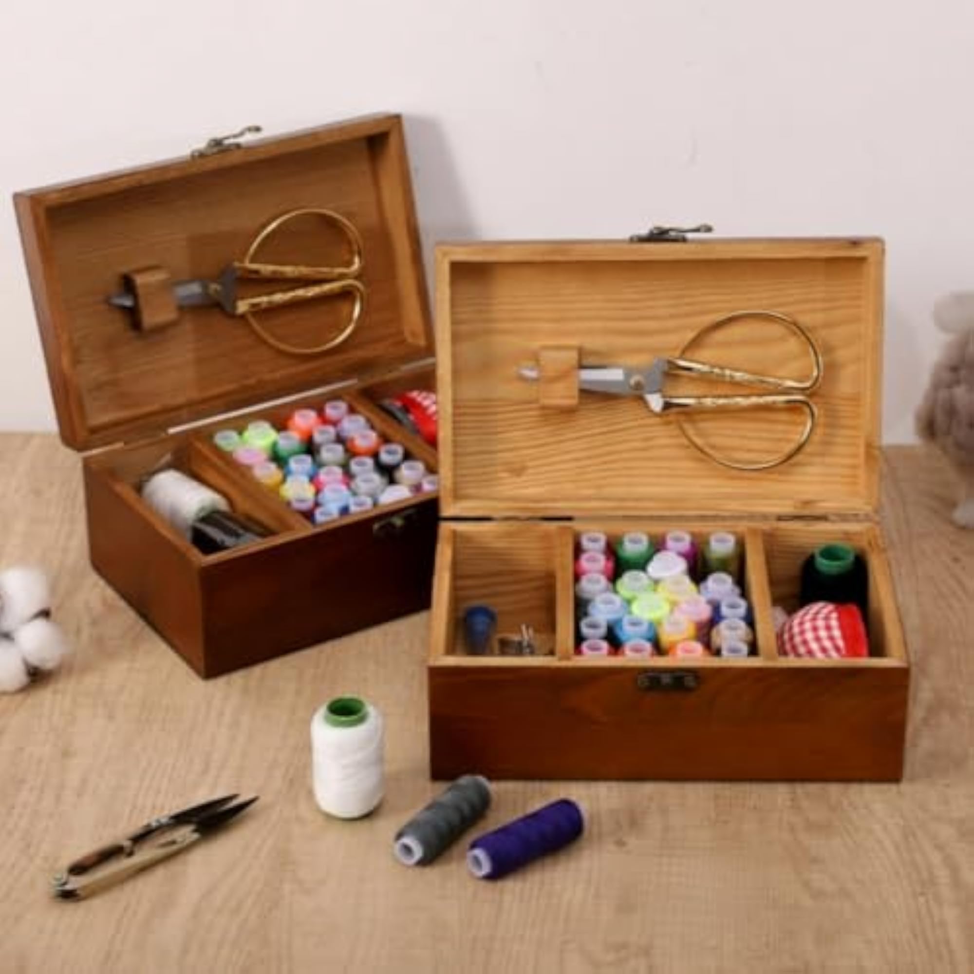 Vintage-Style Wooden Sewing Box for Storage