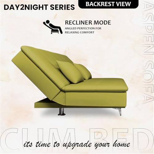 Image of Adorn India Premium New Aspen 3 Seater Sofa Cum Bed 4X6 Velvet Suede with 2 Cushions (Color Light Green) and Suitable for All Indoor, with 3 Years Warranty