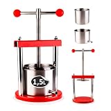 Obstpresse Manuell 1.5L - Edelstahl Fruchtpresse für Wein, Cider, Säfte & Liköre - Weinpresse Ø12 cm mit emaillierter Basis und Schraubmechanismus