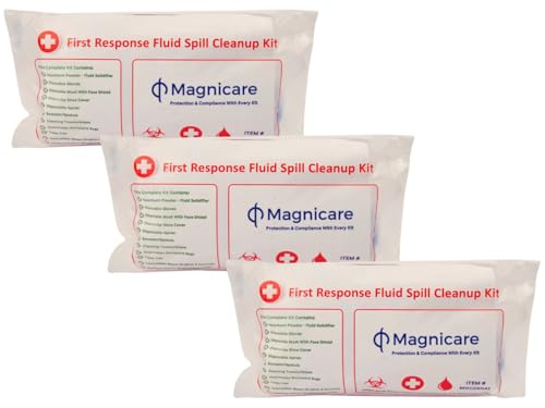 Magnicare First Response Spill Kit - Be OSHA Compliant | Bloodborne Pathogen & Vomit Cleanup Kit: Comprehensive Spill Response for Bodily Fluids, Ideal for Schools, Restaurants, clinics (3 Pack)