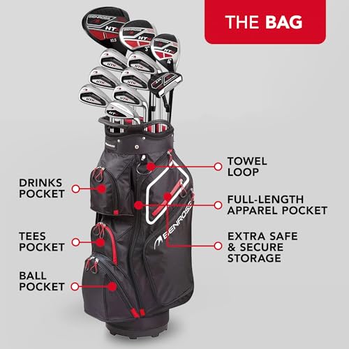 Benross HTX Golf Clubs Full Set with Cart Bag, Driver, Fairway Wood, Hybrid, Irons 5-SW, Mallet Putter - Graphite Shafts, All-Weather Grips, Trolley Bag- Golf Club Sets for Men