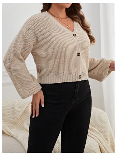 Floerns Women's Plus Size Button Down Cardigan Sweater V Neck Long Sleeve Knitwear2