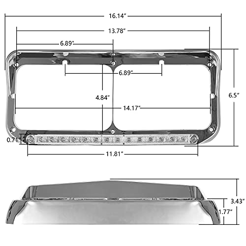 Partsam 2X Headlight Bezels Chrome W/Visor 12" Clear/Amber Led Light Strip Replacement For 4X6 Lights Kenworth T400 T600 T800 W900B W900L Peterbilt 378 379 Western Star 4900 Freightliner Semi Trucks #TOP6