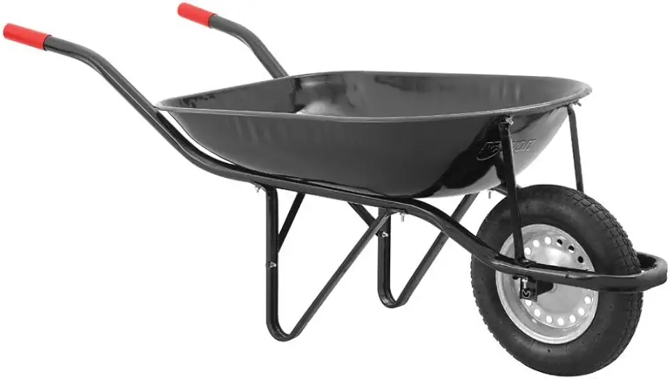 Carrinho de Mão com Pneu e Câmara Caçamba Redonda 100kg Resistente Construção Carriola Preto(Preto (Nove54))