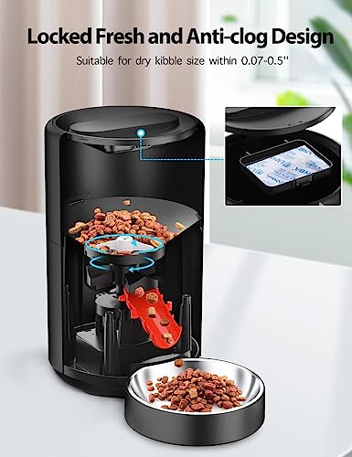 Automatic Cat Feeders - 4L Pet Dry Food Dispenser for Cats and Small Medium Dogs 6 Meals with Desiccant Bag Dual Power Supply 10S Voice Recorder