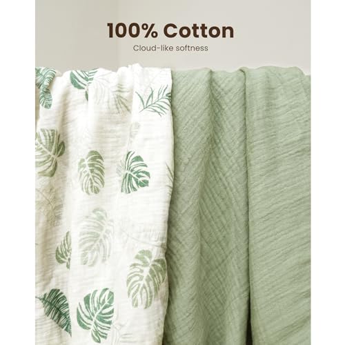 Image of Konssy 2 Pack Muslin Bassinet Sheets for Baby Boy, 100% Cotton Soft Breathable Bassinet Mattress Sheets Fit for Hourglass Oval Cradle Rectangle Mattress (Palm Paradise,Sage)