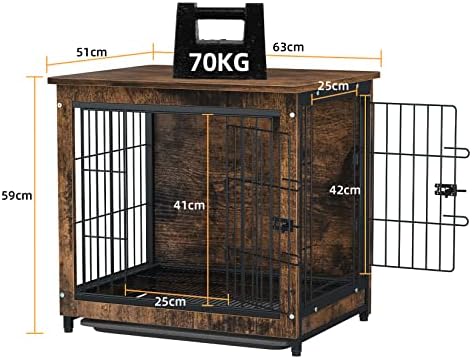 BingoPaw Wooden Dog Crate Furniture: 24 inch Small Decorative Wood Top Indoor Pet kennel Cage End Table with Double Door and Removable Tray for Small Puppy Cat Rustic Brown