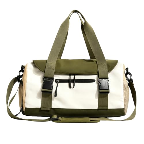 Image of PALAY Gym Bag with Shoe Compartment Green Waterproof Nylon Travel Duffels | large capacity, removable strap, trolley case strap, dry-wet pockets, portable for sports, weekend, vacation