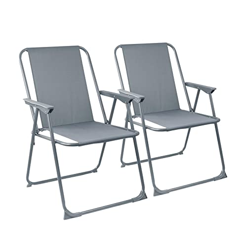 Harbour Housewares Chaises Pliantes en mètal Plage - Fauteuil Camping en Plein air de Pique-Nique avec siège en Toile - Gris - Paquet de 2