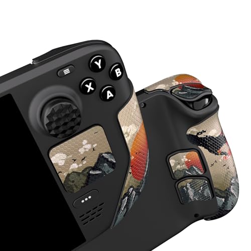 Image of PlayVital Professional Textured Handle Grips for Steam Deck LCD & OLED, Trackpads Enhancement Back Button Set with Thumb Grip Caps - View of Rising Sun