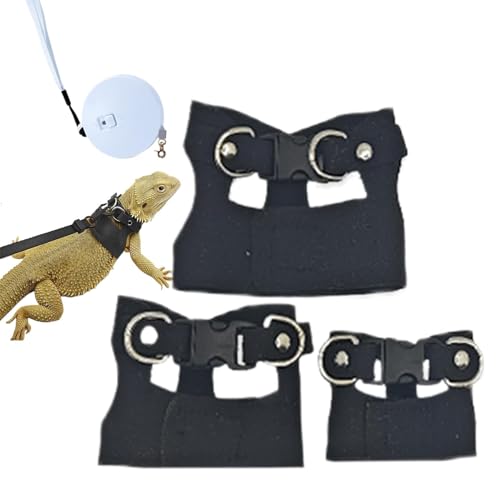 トカゲ用ハーネス、爬虫類用ハーネス - 牽引ロープ付きソフト調節可能なペットハーネス, 3X ハーネス、フトアゴヒゲトカゲ、トカゲ、ヤモリ用小動物トレーニング ウォーキング ベスト