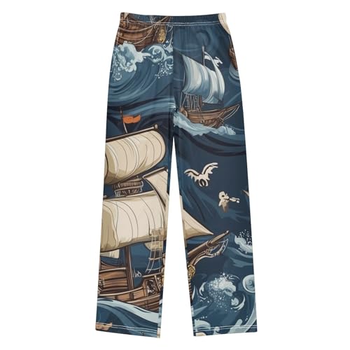 ZZXXB Sea Pirate Ship Boys Long Pants Soft Trousers Elastic Waist Kids Lounge Bottoms with Pockets S-XL