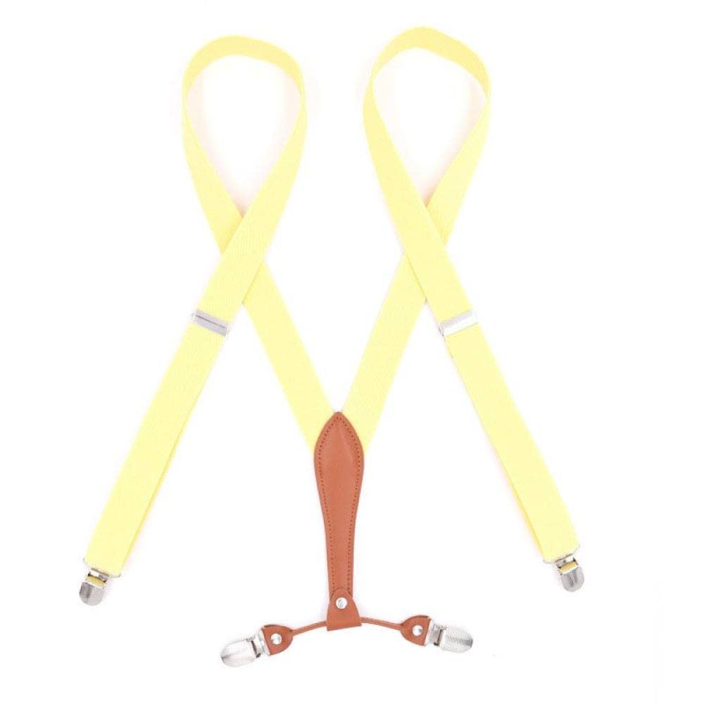 OIFAODAO， 1 Unidad de Tirantes elásticos 2,5x115 Cm for Mujer, 4 Clips, Ajustables for Hombre, for Pantalones, Correas, Accesorios Ropa for ，Tirantes para Hombre(Lightyellow)