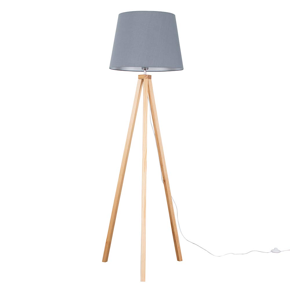 Valuelights Barbro Natural Tripod Floor Lamp With Grey Tapered Shade And Bulb from B&Q