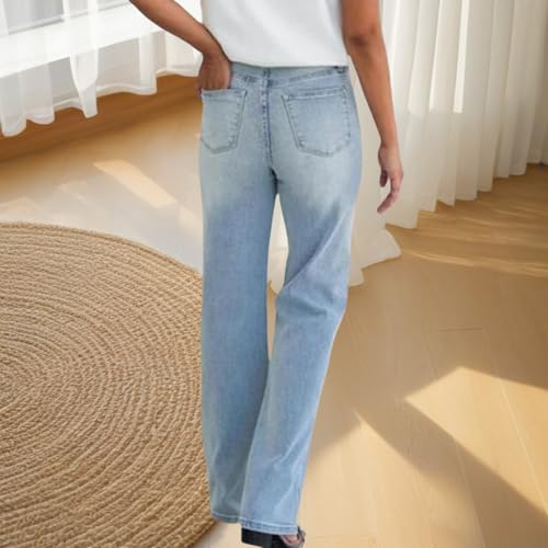 Arisefrom Jeans Plus Size Vintage Wash Tummy Control Stretchy Top Straight Leg Jeans Casual High Waisted Jeans for Women4