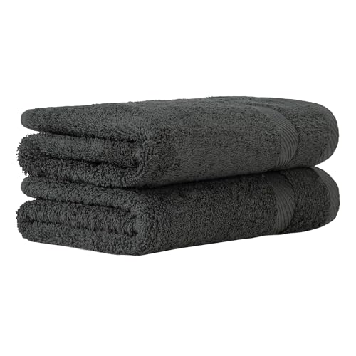 Luckytowel Handtücher Set 50x100 cm – Oeko-TEX Handtuch-Set aus 100% Baumwolle mit 600 g/m² – Frottiertücher mit Aufhängeschlaufe – flauschig & saugstark – Frottee Handtuchset – 2er Pack Anthrazit