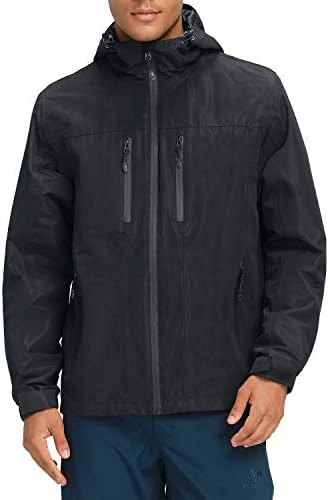 CAMEL CROWN Men's Waterproof Shell Jacket Windbreaker Hooded Rain Coat for Outdoor Hiking Climbing Traveling Black XXXL