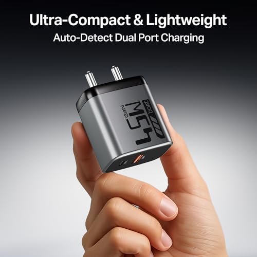 Image of Boat 45W GaN Charger USB Type C, Ultra-Fast Dual Port Fast Charging, Compact & Lightweight, Supports iPhone, Android, iPad, Tablet (Ash Grey)