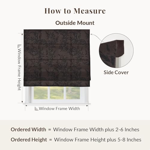 Image of TWOPAGES No Drill Cordless Vintage Leaf Print Roman Shades Linen Textured Roman Blinds for Windows, Custom Made Room Darkening Light Filtering Roman Window Shades, Wine, 1 Piece