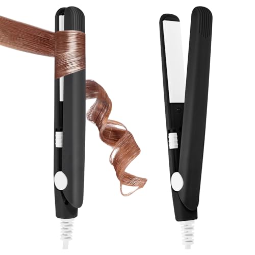 LOPHE Mini Fer à Lisser,Lisseur Boucleur Cheveux 2 en 1,Tension Universelle 110-220V - Chauffage express en 10 secondes, Adapté à tous types de cheveux, idéal pour...