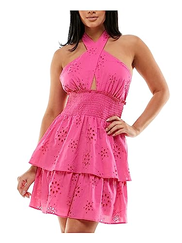 cocktail hot pink dress Strappy-Back Pink Short La Femme Cocktail Party Dress Neon Pink / 12