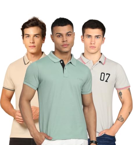 Image of INKKR Men's Solid Polo Neck Half Sleeve Stylish T-Shirt Combo
