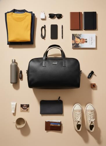 Image of Police Men's Brown Vegan Leather 40 L Duffle Bag | Premium Travel & Gym Bag | Top Handle Carry | Spacious & Durable Design | Black