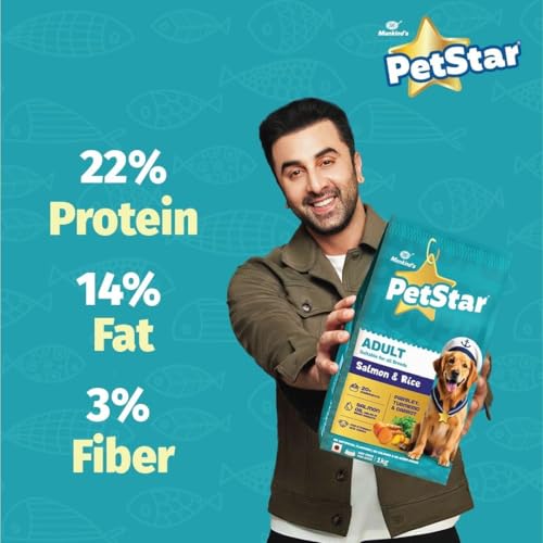 Image of Mankind Petstar Adult Dry Dog Food (High Protein) Salmon & Rice Flavor, 10 kg Pack | Improves Muscle & Strength, Supports Immunity, Protects Liver & Kidney