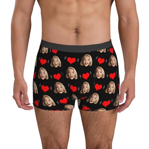 Calzoncillos Personalizados con Foto Ropa Interior Divertida Personalizada Divertida Calzoncillo Día de San Valentín Ropa Interior Personalizada Pantalones Cortos De Cumpleaños De (Brick Red #9, M)