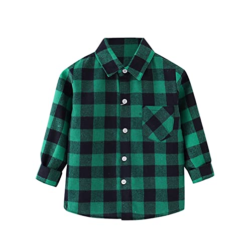 Generisch | 2025 Chaqueta de franela para niños pequeños a cuadros de manga larga con botones Shacket Bebé Niños Niñas Bolsillos Camisa Top Abrigo Ropa exterior Camisas largas, verde, 18-24 meses