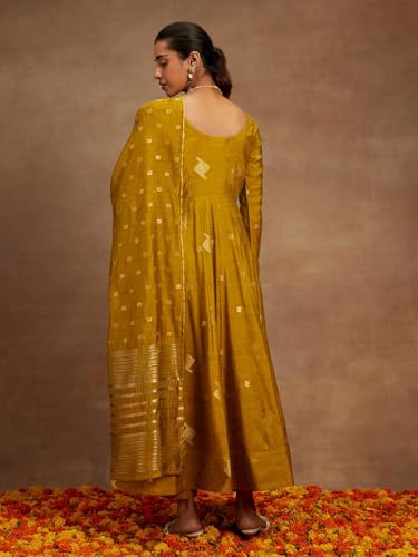 Image of Libas Woven Design Silk Blend Anarkali Kurta With Palazzo and Dupatta