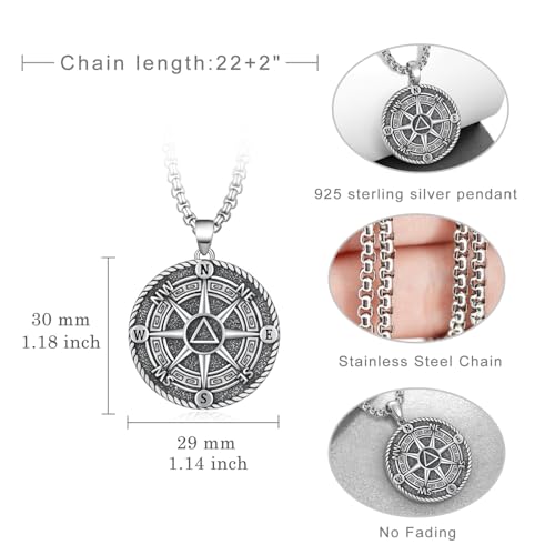 Sobriety Gifts for Men Sterling Silver Compass Alcoholics/Narcotics Anonymous Pendant Necklace Recovery Gifts for Men Women4