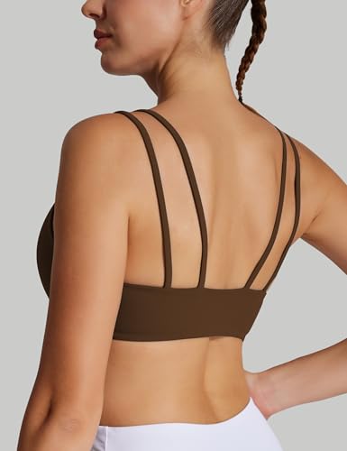 Image of Yoga Sports Workout Bras for Women Seamless Molded Cup Spaghetti Double Strap Bra Wirefree Scoop Neck Tank Top Bras